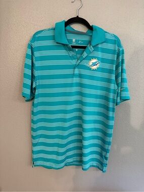 Miami Dolphins Teal Striped Polo Shirt